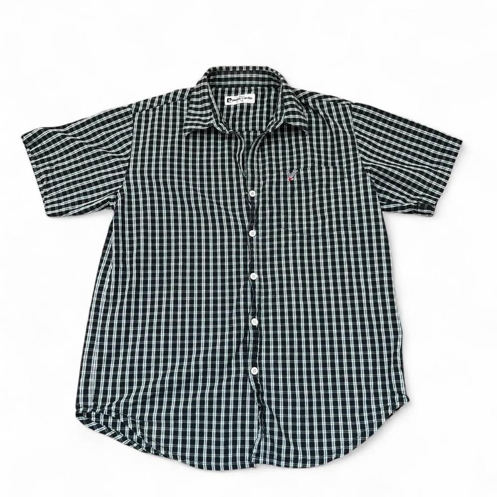 Men's Short Sleeve Black, Green, & White Check Shirt